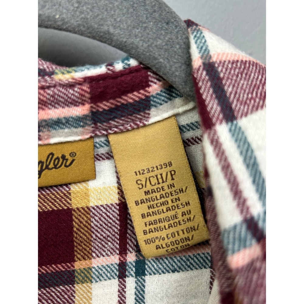 Wrangler Womens Plaid Western Pearl Snap Shirt Burgundy Cream Small‎ - Picture 4 of 8